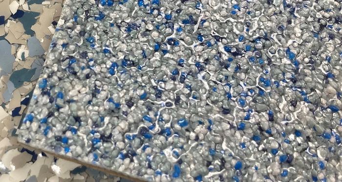 Vinyl chip blend · blue & silver — Signature Finishes concrete coating
