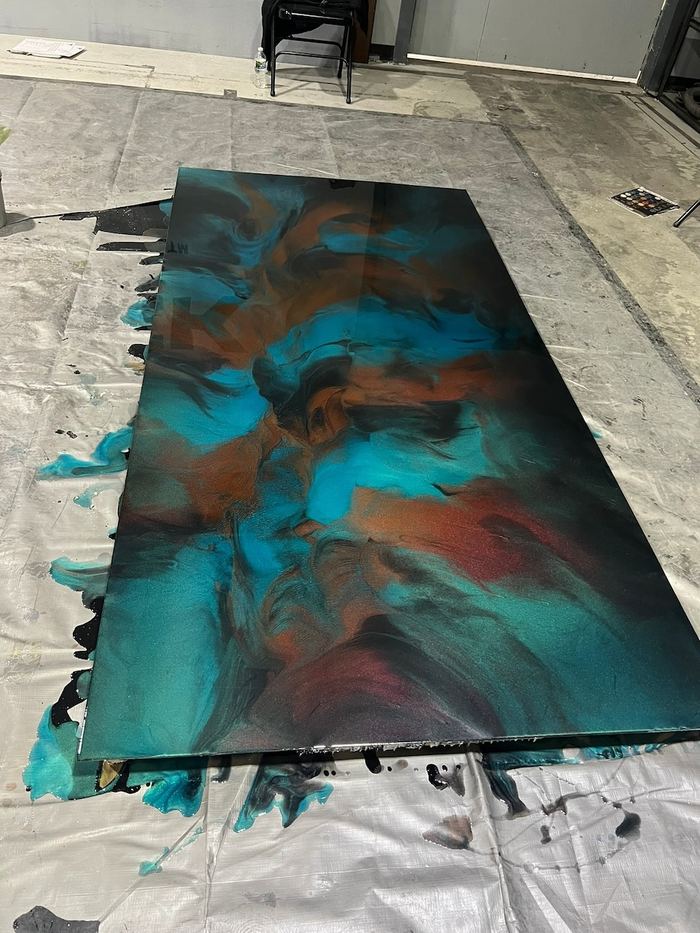 Metallic pour · teal & copper — Signature Finishes concrete coating